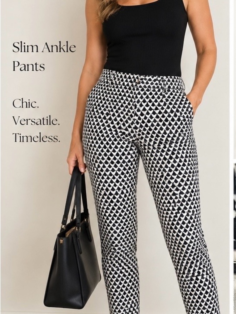 White House Black Market Slim Ankle Pants 10R Black White Geometric Print WHBM